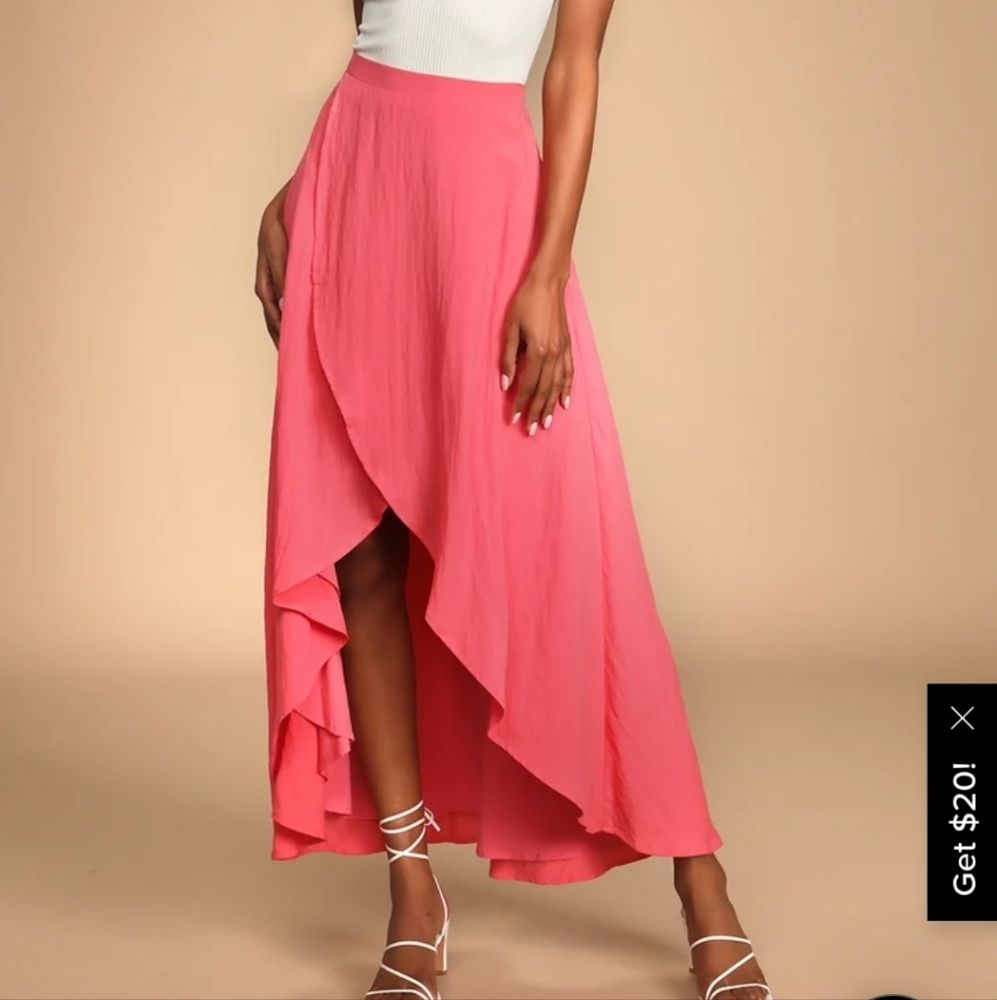 NWOT Sz. L Beach Days Coral Pink High-Low Midi Skirt    